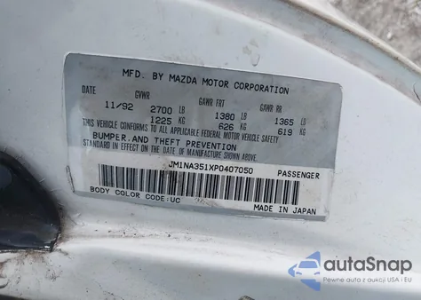 1993 Mazda Mx-5 Miata from USA, damaged, VIN JM1NA351XP0407050